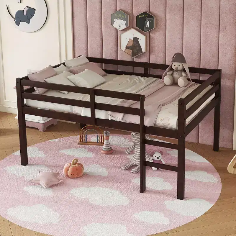 Twin Bunk Bed Kid-Friendly Safety Rail Solid Pine Wood