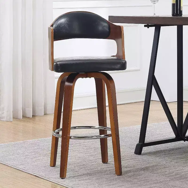 Okak 27 Inch Counter Stools 1PC, Mid-Century Swivel Barstools with Faux Leather Upholstery and Wood Frame, Copper Accent Bar Chairs for Kitchen