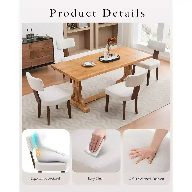 Modern Fabric Upholstered Dining Chairs with Wood Legs and Nailhead Trim
