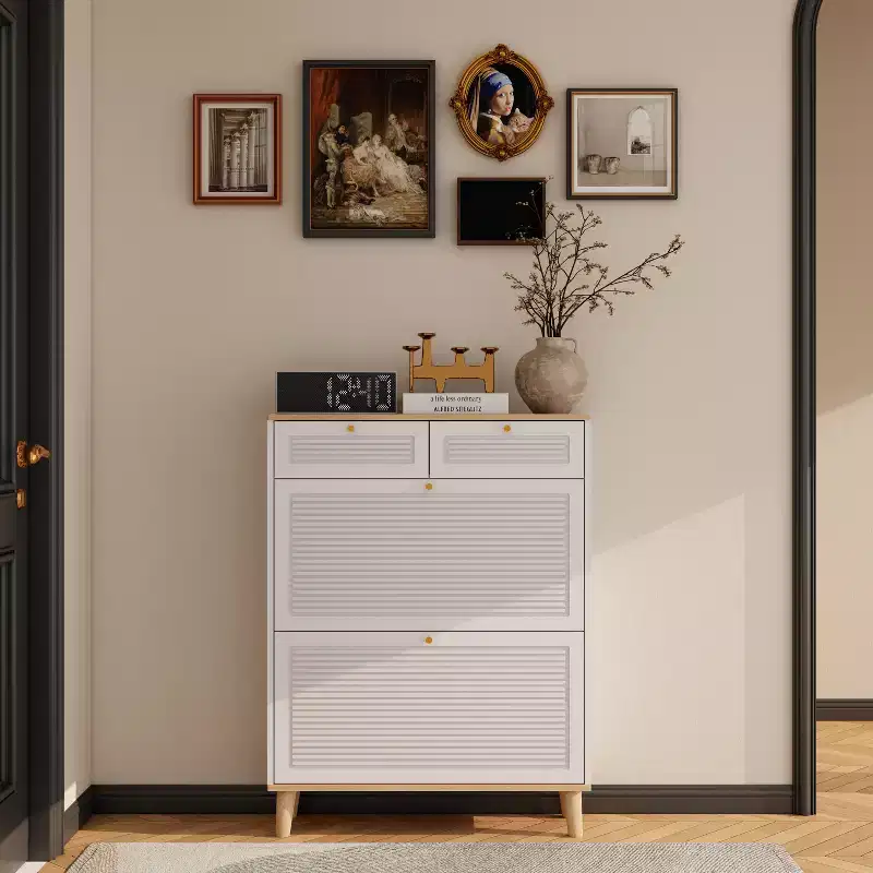 Freestanding Shoe Cabinet with 2 Flip Doors, Adjustable Shelf & 2 Drawers