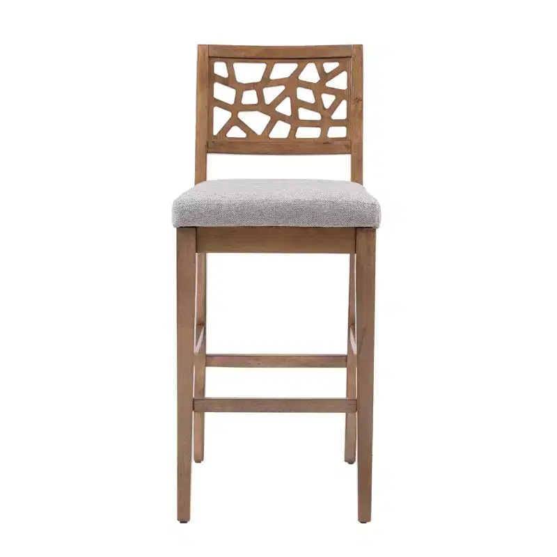 Counter Height Barstool, Light Gray Upholstered Oak Veneer with Rubberwood Legs, 300 lbs Capacity