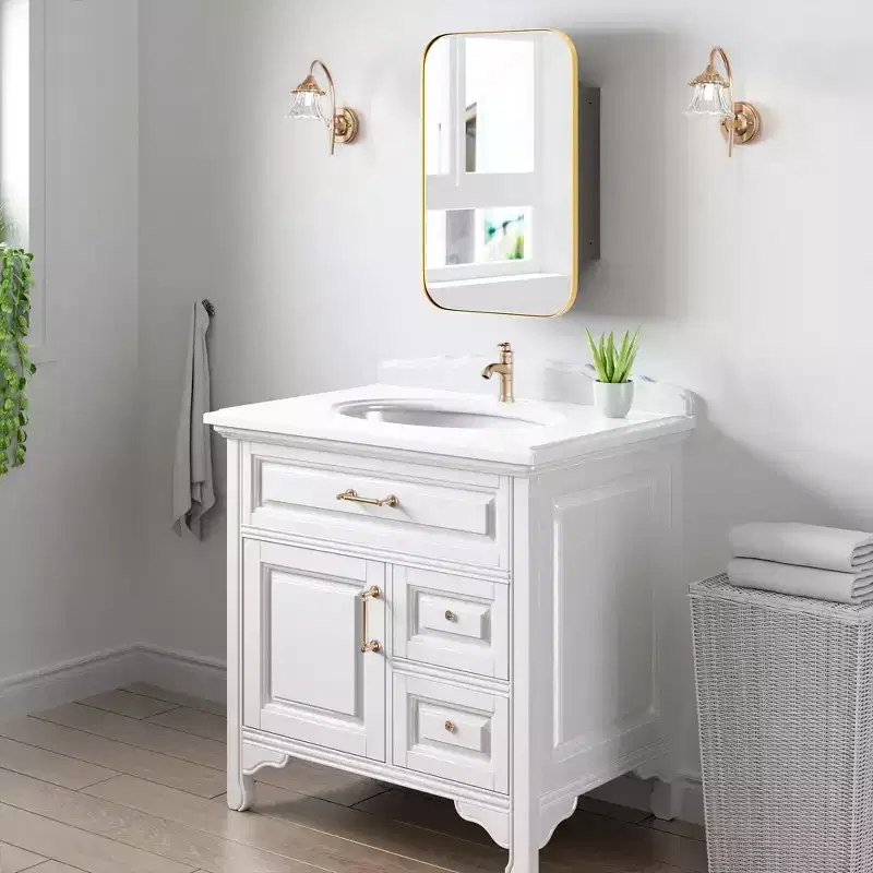 PexFix 24 x 16 Bathroom Cabinet with Mirror Stainless Steel Frame and 2 Adjustable Shelves Wall Medicine Cabinets Mirrors Rectangle Recessed Gold