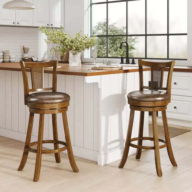 Costway Set of 2/4 Bar Stools 30 Swivel Bar Chairs with PE Rattan Backrest & Footrest