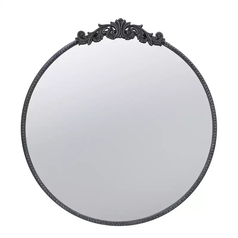 30 x 32 Inch Round Wall Mirror with Baroque Inspired Frame