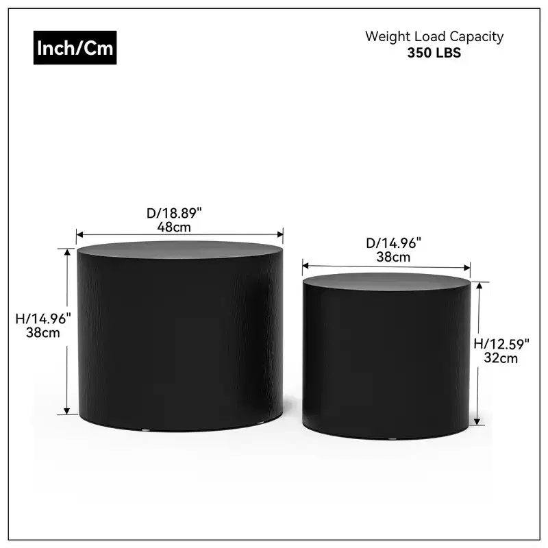 2-Piece Round Coffee Table Set No Assembly Living Room Office Bedroom