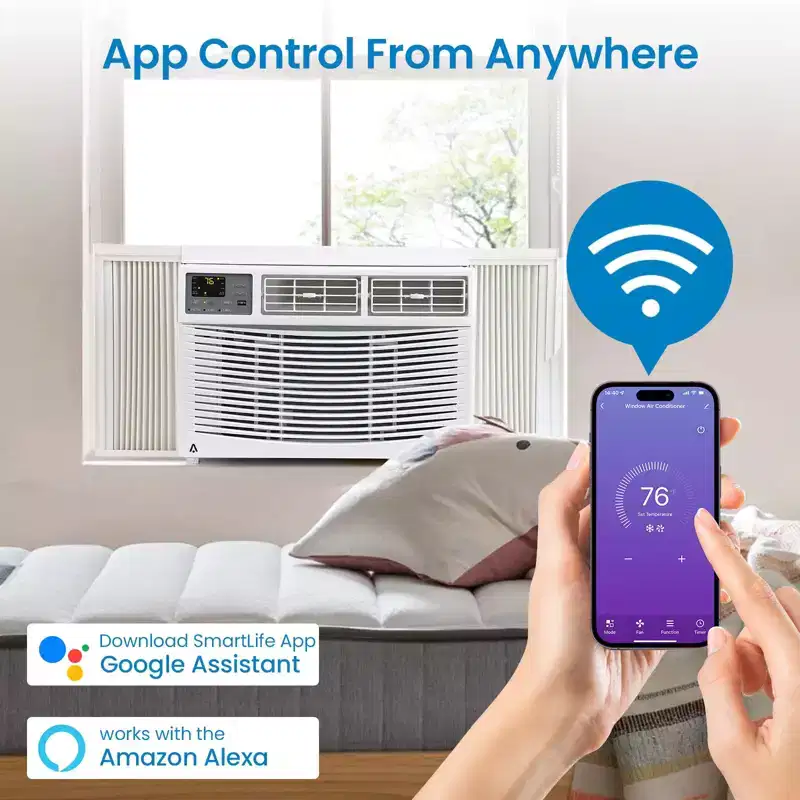 8000 BTU Smart Window AC - WiFi Enabled Air Conditioner for 350 Sq.Ft Rooms, 11 EER Quiet 51dB Cooling w/App Control, Digital Display & Remote
