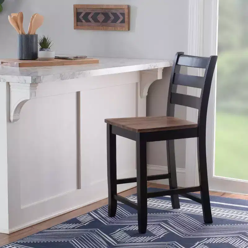 Ladder Back Counter Height Barstool Black