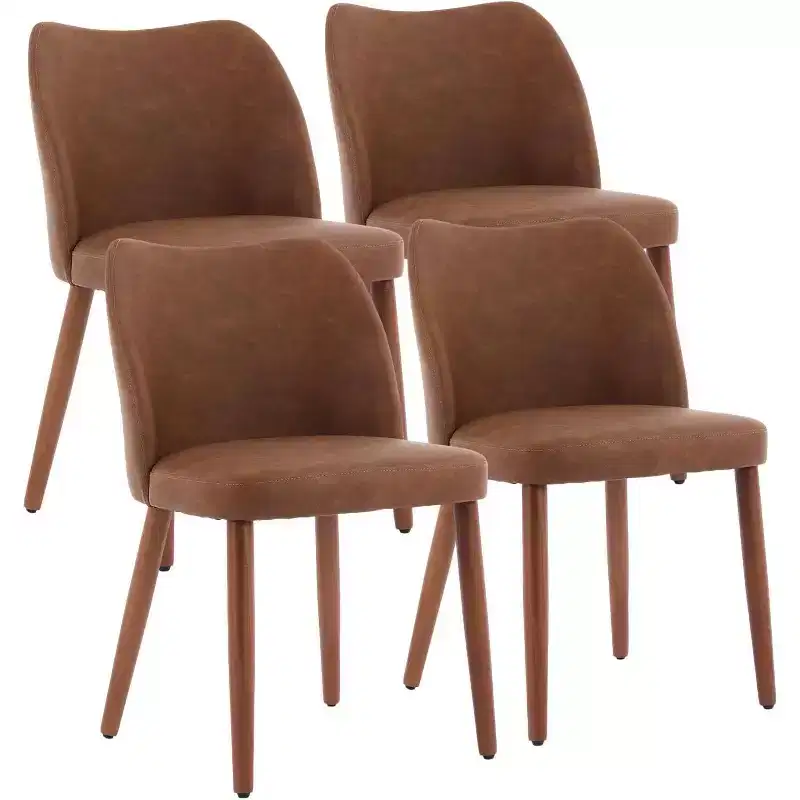 Dining Chairs Set of 4, Modern Dining Room Chair with Wood Legs, Upholstered Armless Kitchen Chairs with Leveling Feet/Wing Backrest Support, Brown
