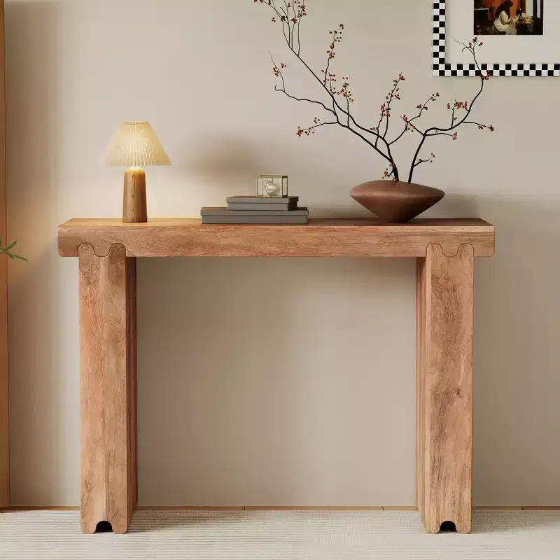 Minimalist Farmhouse Mango Wood Console Table & Entryway Side Table with Thickened Tabletop
