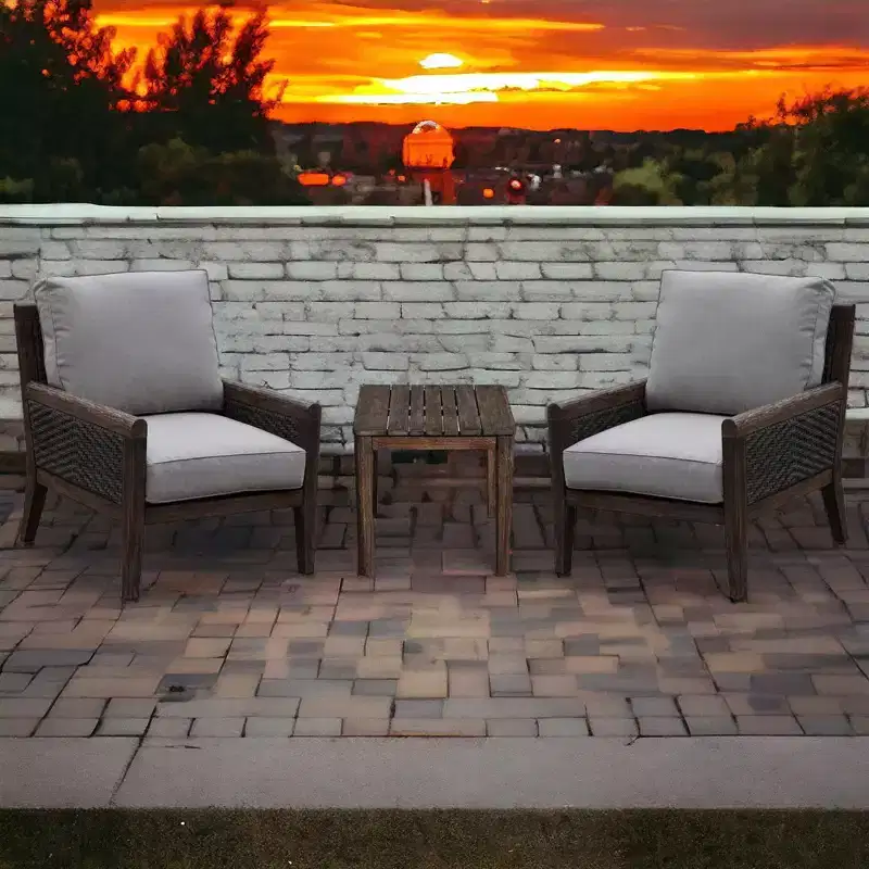 Courtyard Casual Bermuda FSC Teak 3 pc Seating Set Includes: Two Club Chairs and One Square End Table