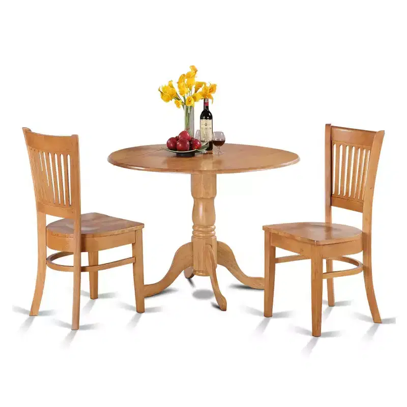 HomeStock 3-Piece Round Natural Oak Finish Solid Wood Top Dining Table 2-Chairs