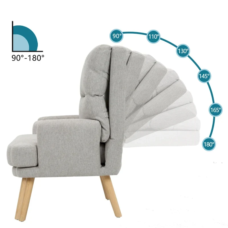 Accent Chair with Ottoman Set, Fabric Armchair with Wood Legs and Adjustable Backrest , Mid Century Modern Comfy Lounge Chair