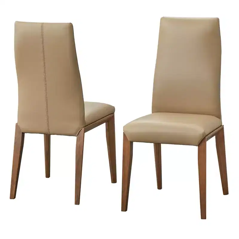 Lifestorey Set of 2 Valissa Modern Leather Dining Chair Walnut/Taupe
