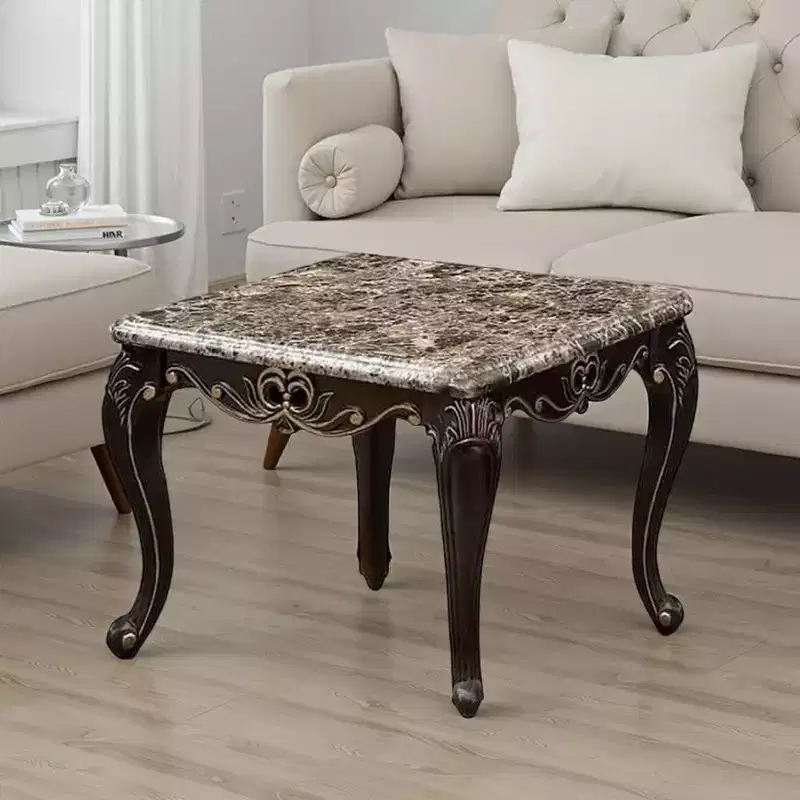 Traditional End Table, Dark Walnut Brown Wood with Carved Details, 28 Inch