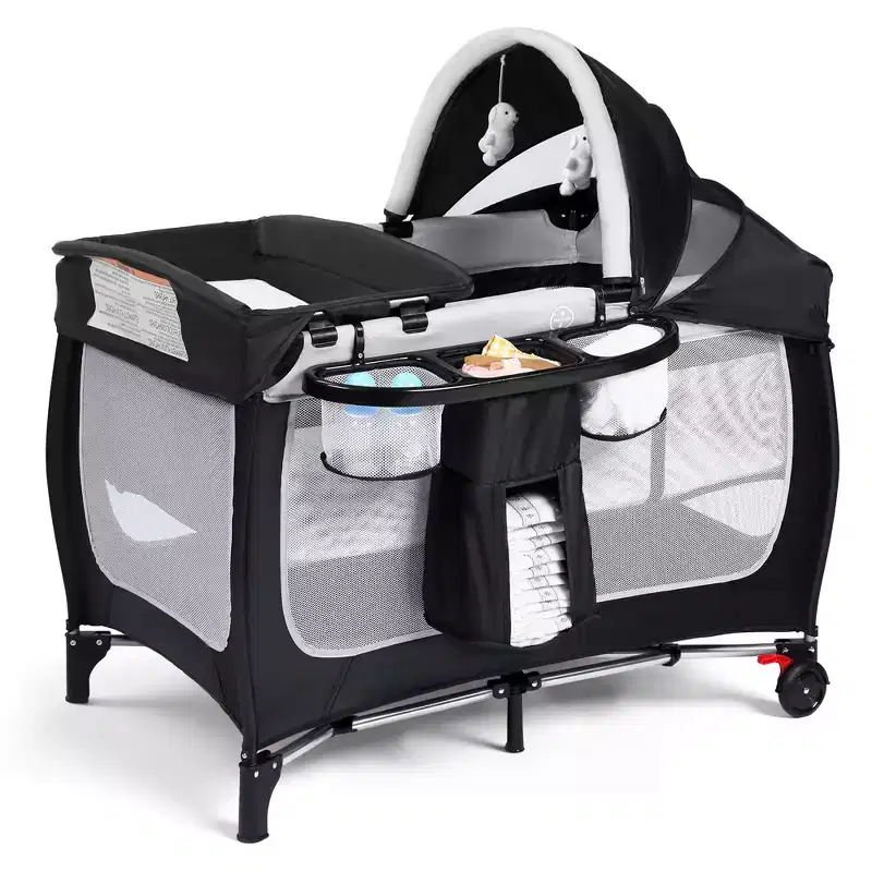 4-in-1 Portable Pack 'n Play with Bassinet, Changing Table, Adjustable Canopy, Storage Basket & Travel Bag