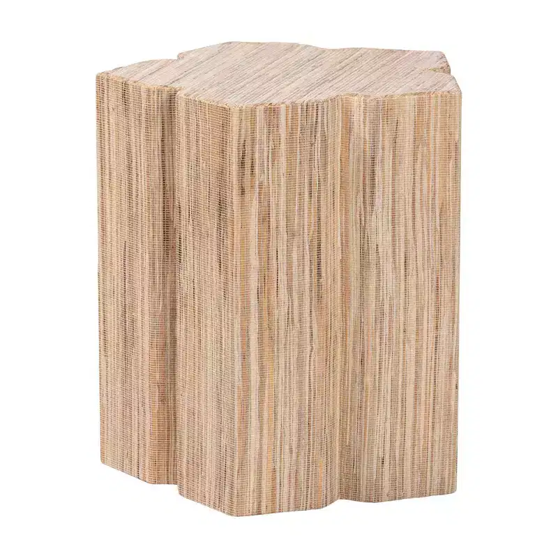 Woven Grasscloth End Table, Natural Finish, Boho Side Table for Living Room & Bedroom