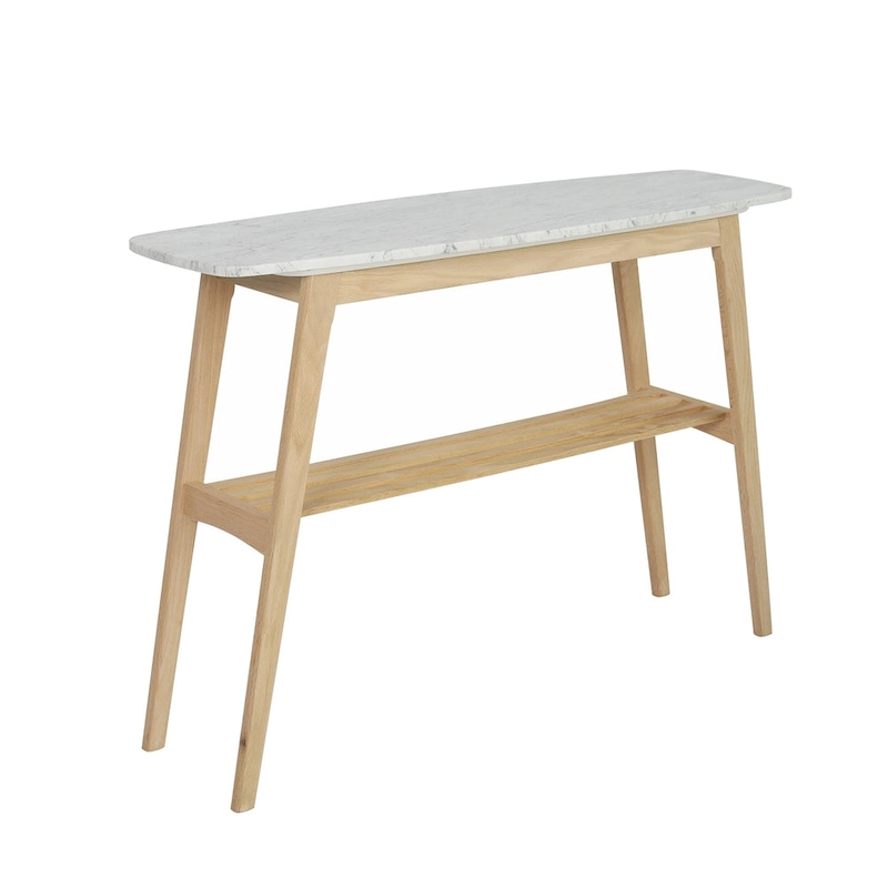 Castello 43 Rectangular Italian Carrara White Marble Console Table with Shelf - 43L x 12W x 31H - 43L x 12W x 31H