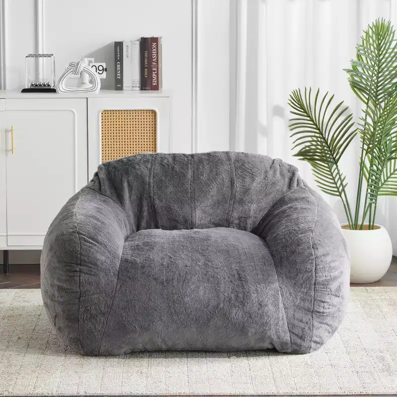Indoor Modern Versatile Faux Fur Bean Bag with Backrest