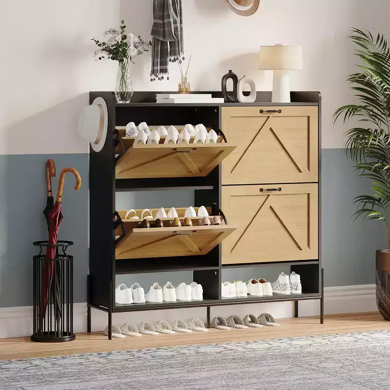 COZONY Shoe Cabinet with 4 Flip Drawers - Freestanding Shoe Storage Organizer with Metal Legs, Dry & Wet Separation for Entryway
