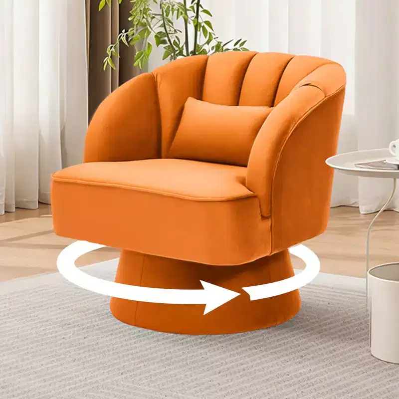 Modern 360 Swivel Barrel Chair, Velvet Accent Armchair with Striped Backrest, Plush Cushion for Living Room