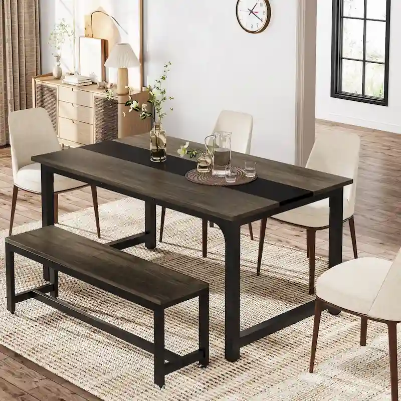 63 Inches Industrial Dining Table, Modern Kitchen Table - 63 L x 31.5 W x 29.13 H