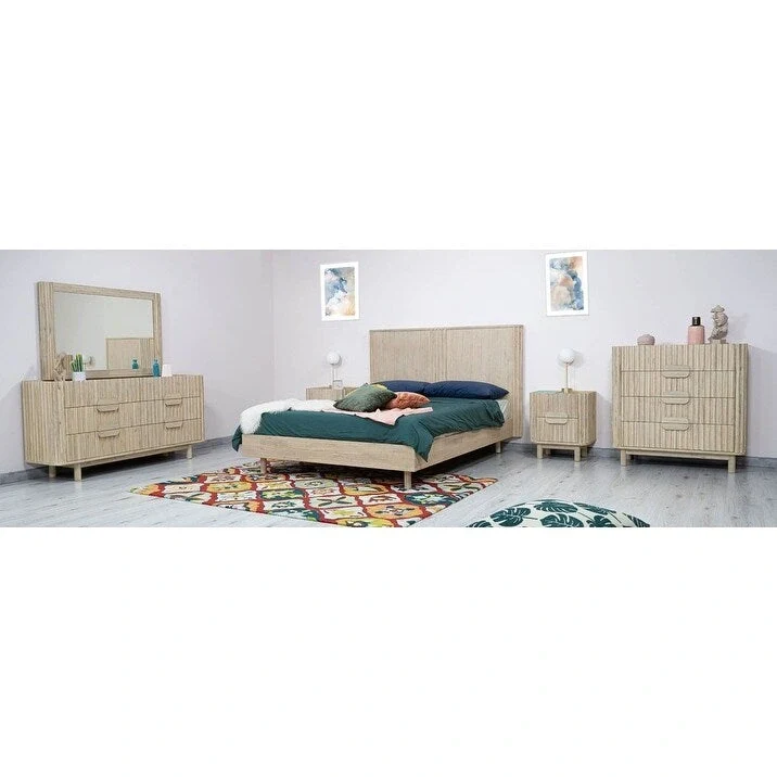 6-Drawer Dresser – Beige, Solid Acacia Wood, Velvet-Lined Top Drawers, Metal Glides
