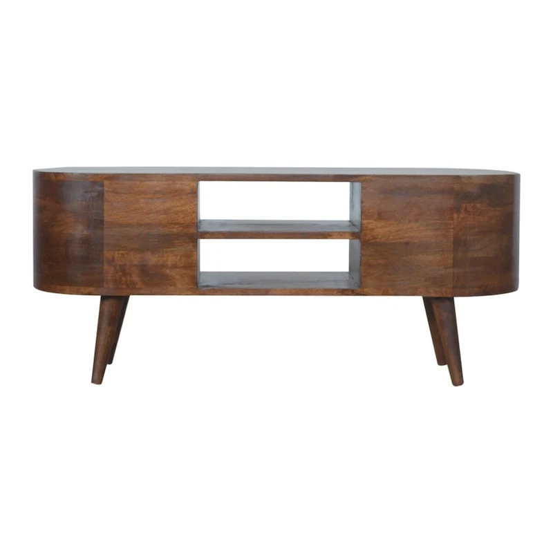 Solid Mango Wood Entertainment Unit with Rounded Edges and 4 Drawers