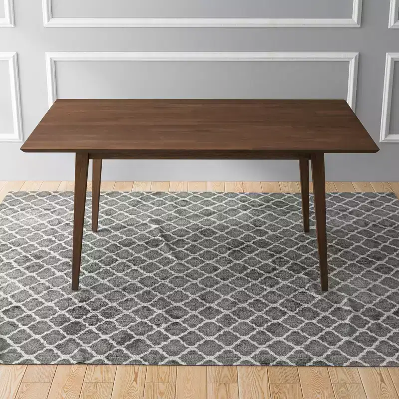 Mid-Century Solid Wood Dining Table 4-6 Seats, Brown Beveled Finish