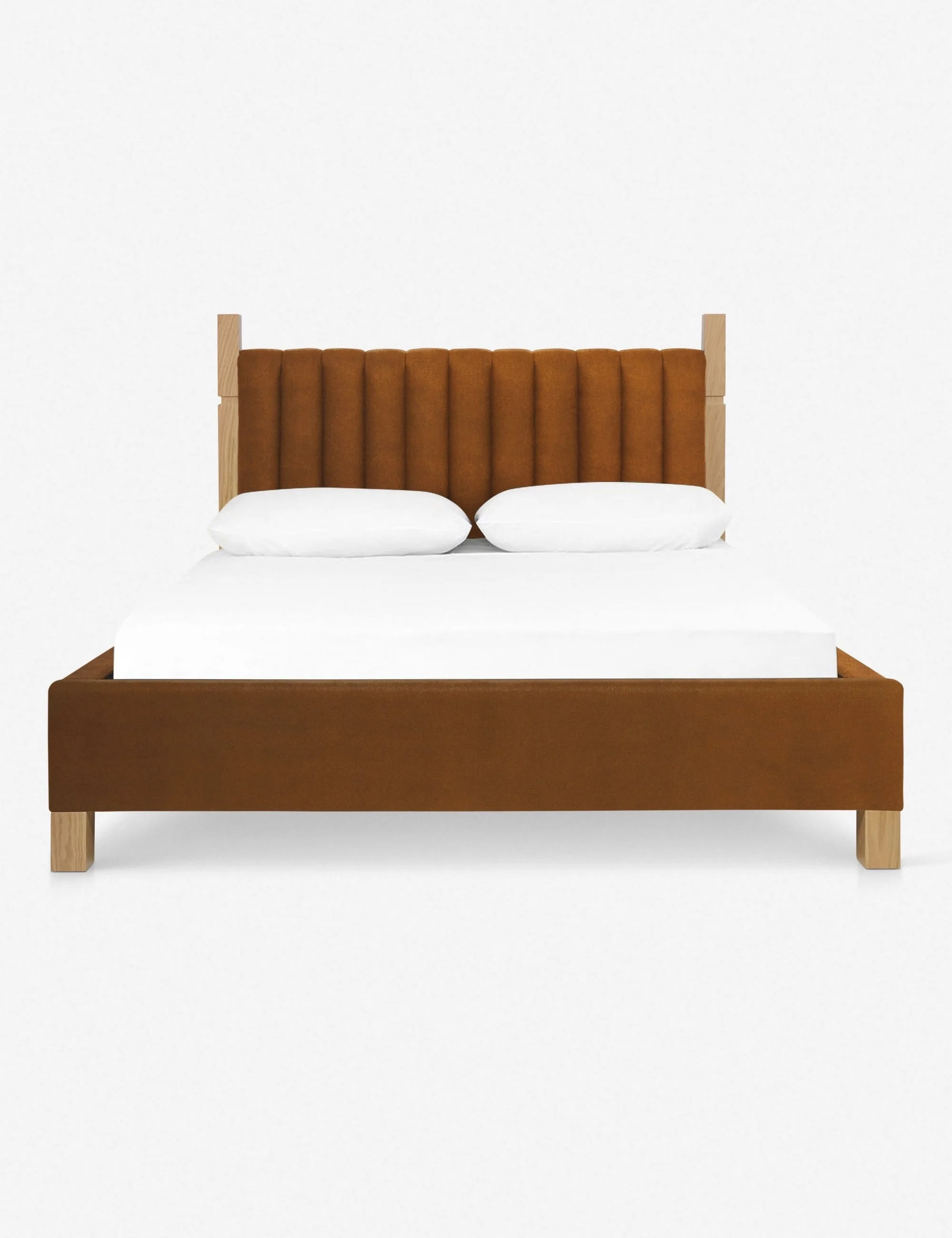 Bed Upholstered, Tailored, Headboard Combining tailored style and classic materials, this wood-post bedframe is the epitome of timeless comfort