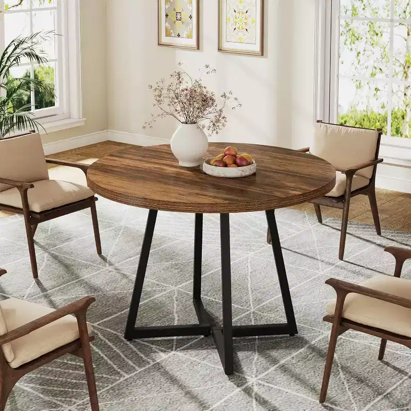 Lantine Round Dining Table for 2, 31.5 Industrial Dinner Table with Metal Base, Kitchen Table for Dining Room, Apartment