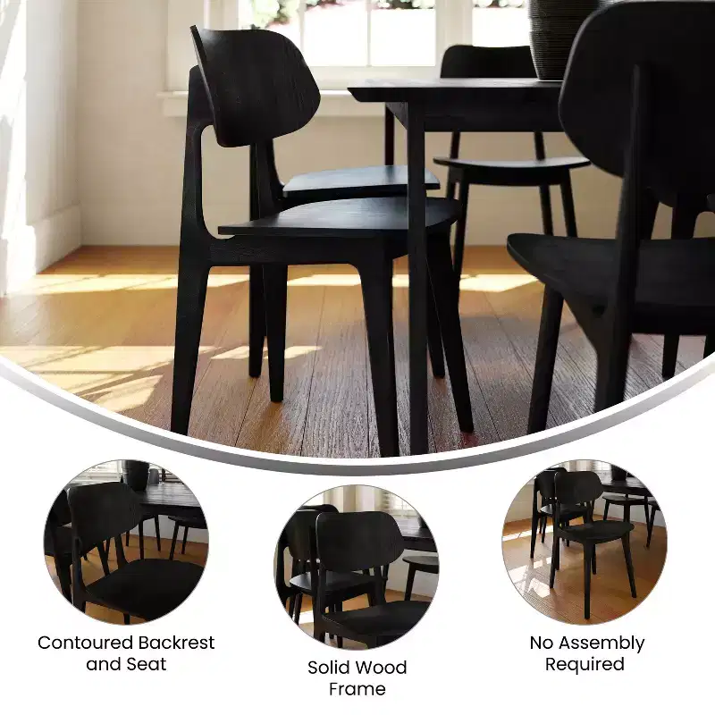 Emma and Oliver Set of 2 Solid Wood Dining Chairs with Curved Oval Backrests
