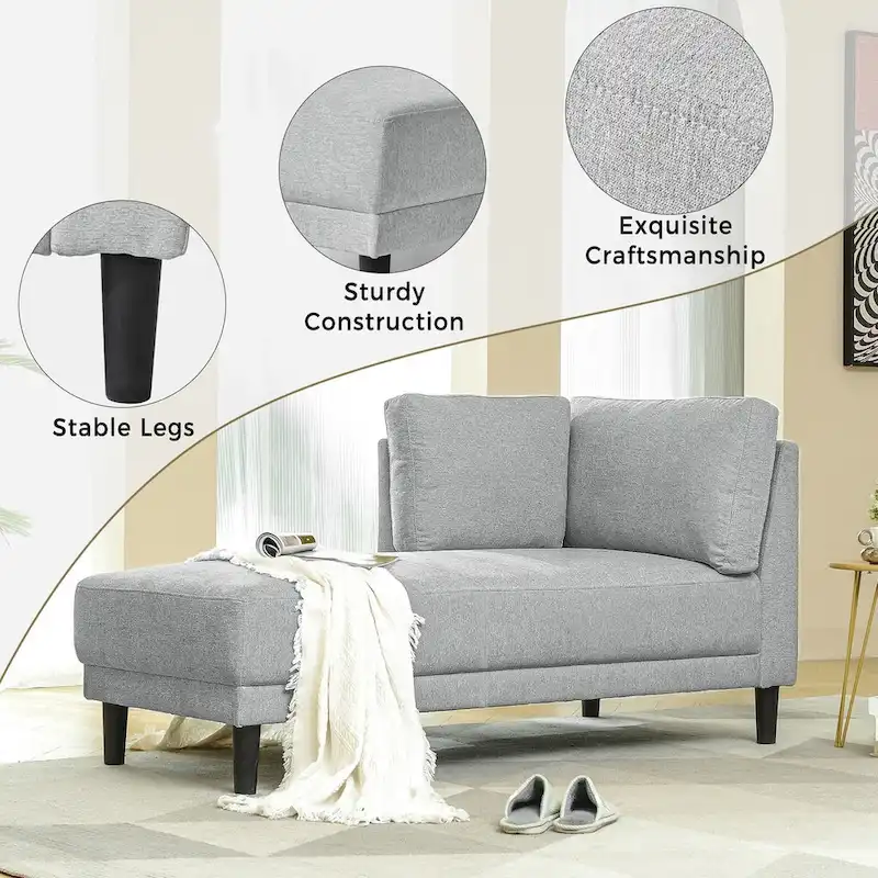 Mid-Century Modern Upholstered Chaise Lounge Sofa