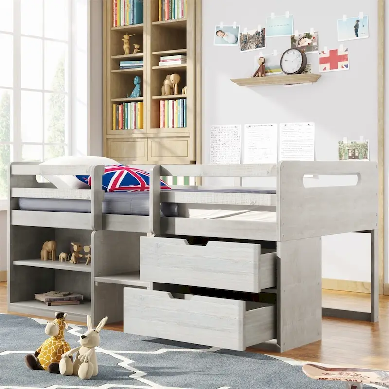Merax Twin Loft Bed with Two Shelves and Two drawers