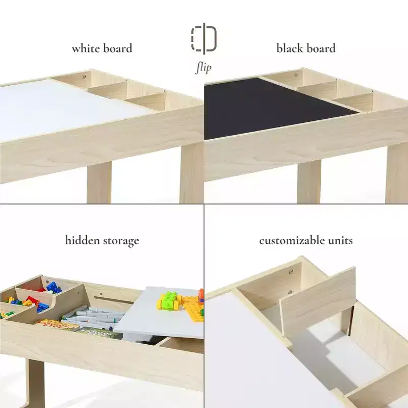 LuxenHome Drawing and Activity Board Children Table with 2 Chairs Set Brown