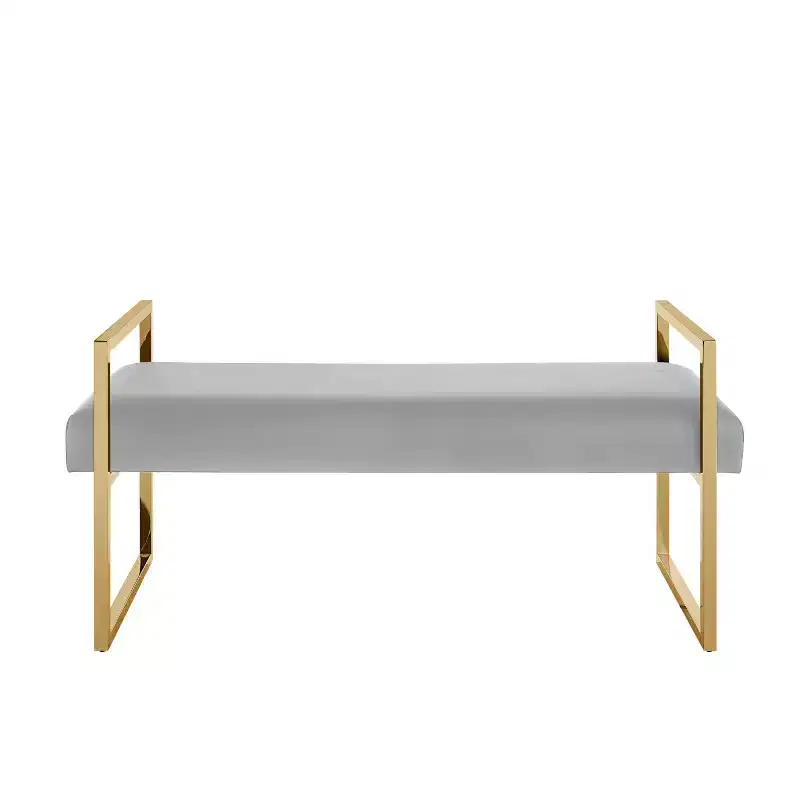 Inspired Home Dalia Velvet/PU Leather Bench with Gold/Chrome Frame