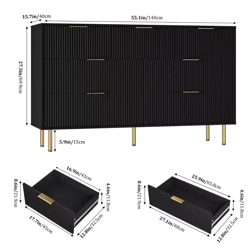 Whizmax 7 Drawer Dresser for Bedroom, Modern Wood Storage Dresser Organizer with Gold Metal Handles & Anti-Tipping Device for Hallway, Entryway