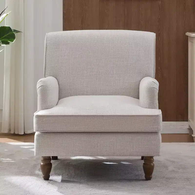 GDFStudio Sidney Accent Armchair with Upholstered Linen Fabric and Solid Wood Legs
