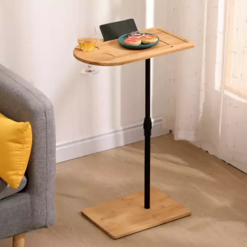 Height Adjustable C-Shaped Side Table, 360 Device Holder & Wine Glass Slot, 16.7-30.1
