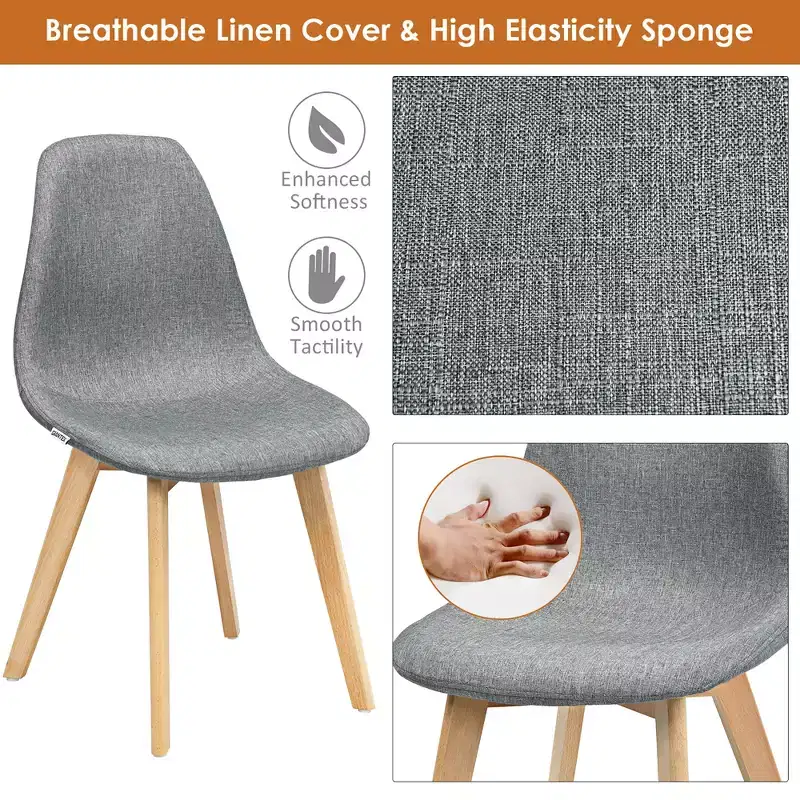 Costway Set of 4 Modern Dining Accent Side Chairs Wood Legs Home Furniture Gray