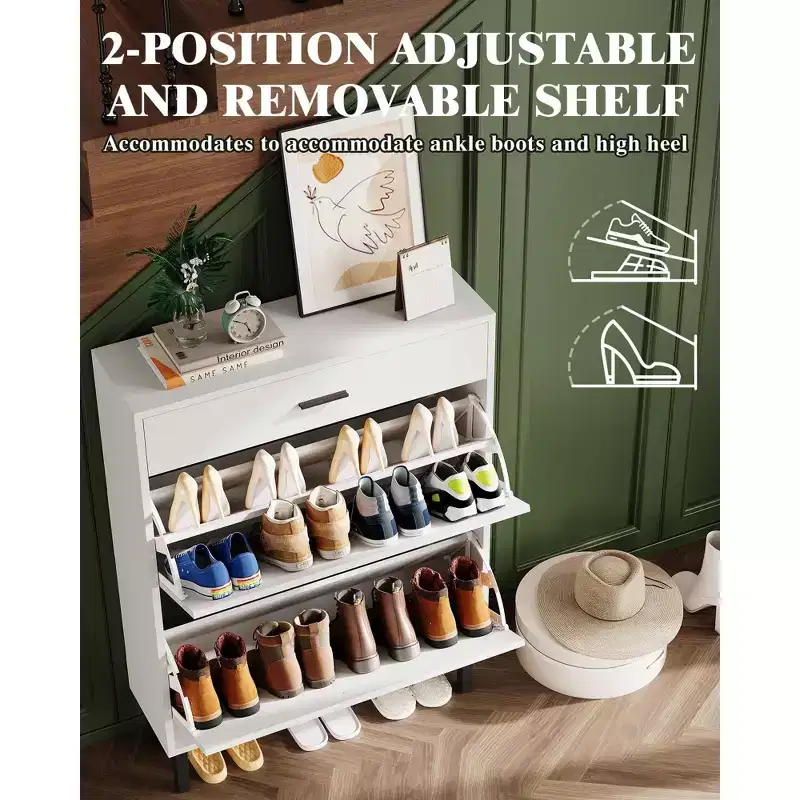 GustoWave Shoe Storage Cabinet for Entryway, Free Standing Shoe Organizer with 2 Flip Drawers, Hidden Shoe Rack Storage Organizer