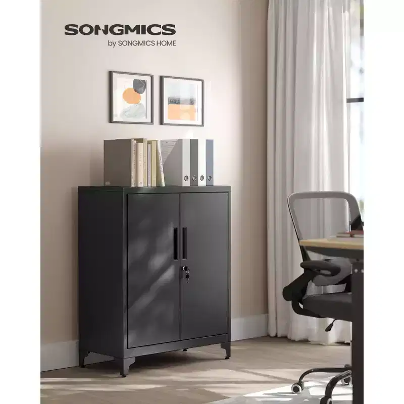 SONGMICS Office Cabinet Garage Cabinet, Metal Storage Cabinet with Doors and Shelves