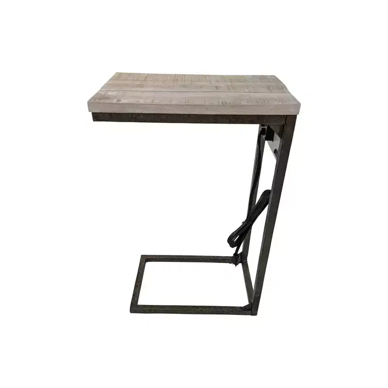 Carolina Living Chloe Laptop Table with USB Ports Driftwood and Aged Iron: Rectangle Mango Wood Top, Iron Frame