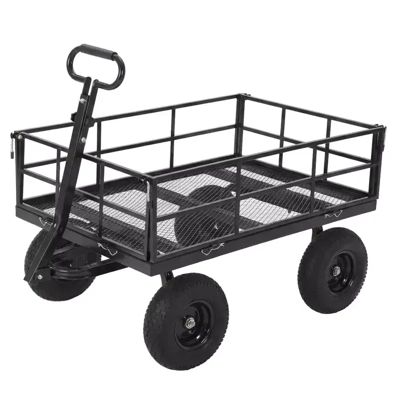 Heavy Duty Steel Garden Cart, Garden Wagon with 13 Inch Tires, 180 Rotating Handle, ATV & Tractor Compatible