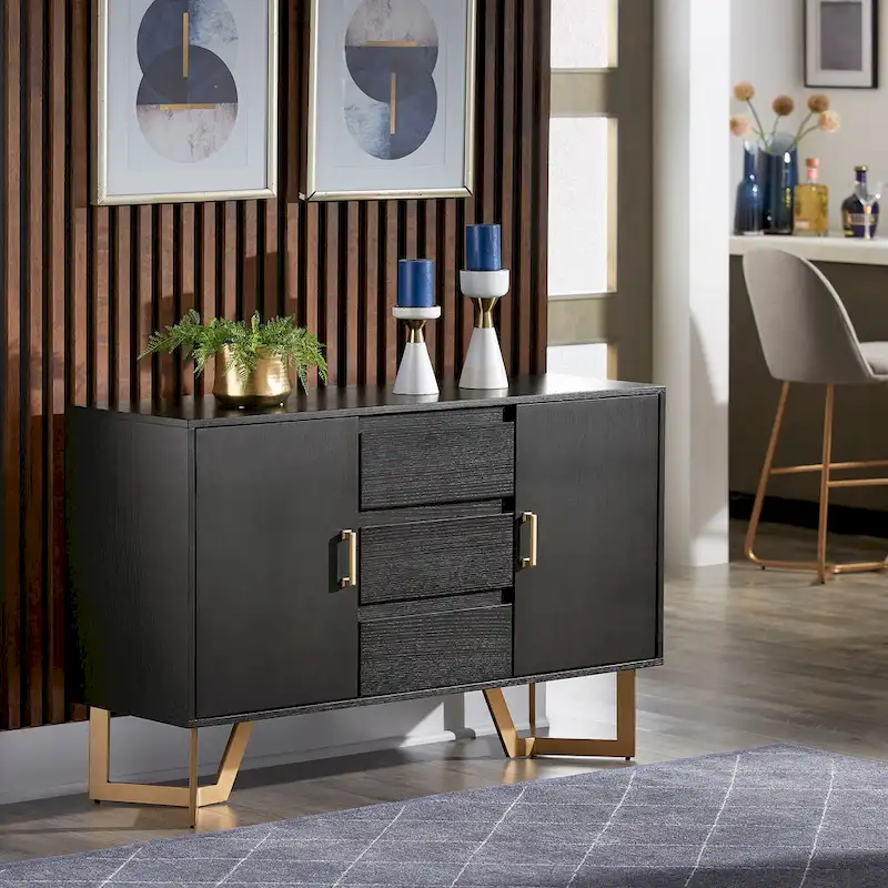 Cheyenne Black Finish Server with Gold Metal Base by iNSPIRE Q Modern