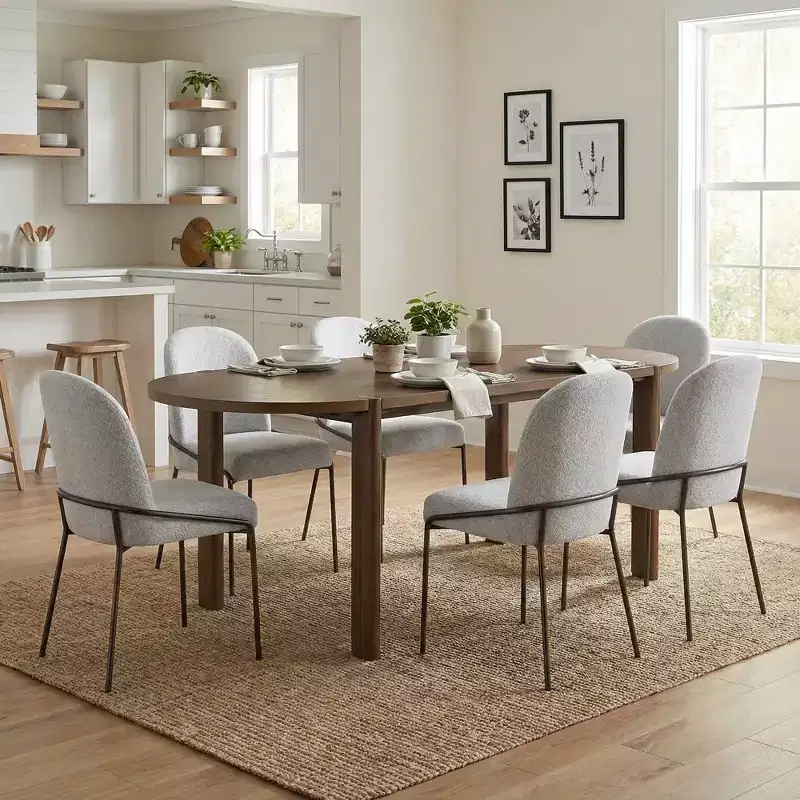 Christopher Knight Home Samori Modern 7 Piece Patio Rubberwood and Iron Dining Set with Oval Table and Upholstered Chairs