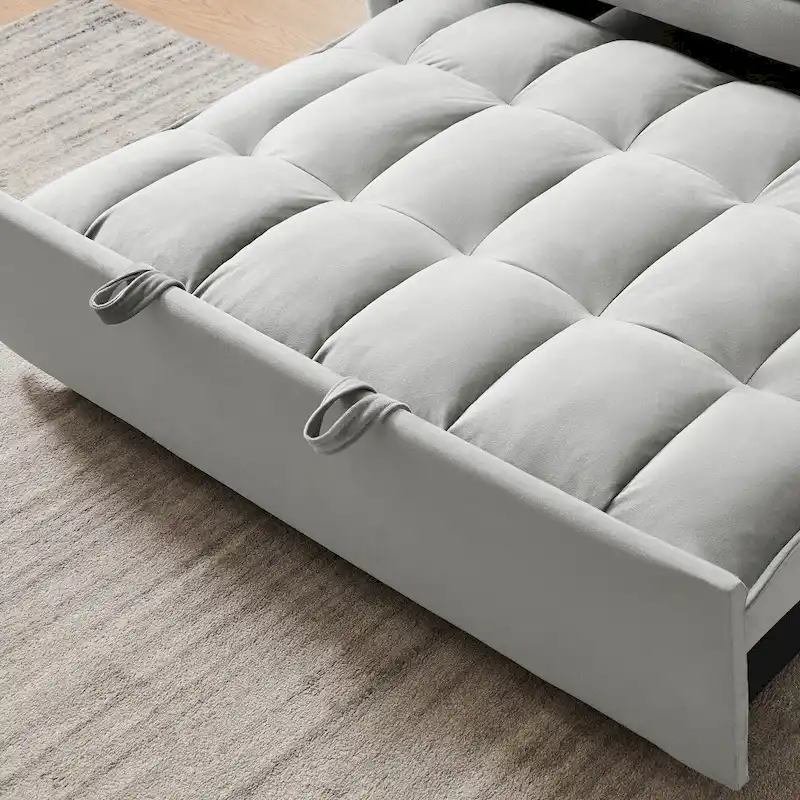 3 in 1 Convertible Velvet Sofa Couch w/Pullout Bed and Reclining Backres
