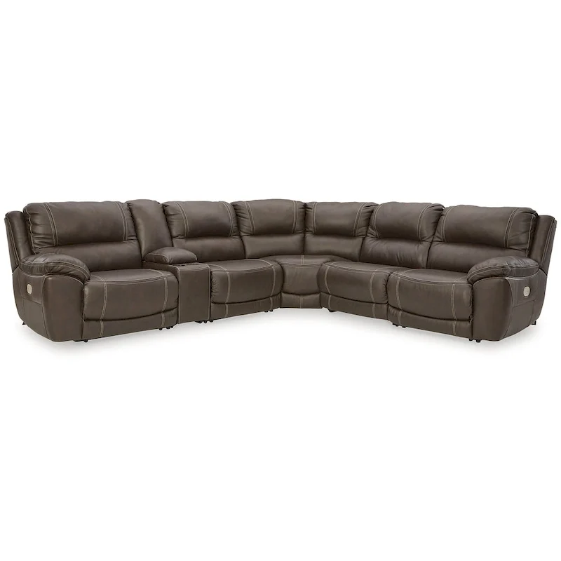 6-Piece Power Reclining Sectional Sofa, Brown Fabric, 136