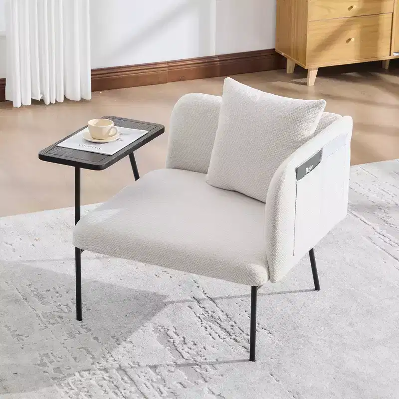 Chenille Upholstered Accent Chair with Side Table, Single Seat, Multiple Colors
