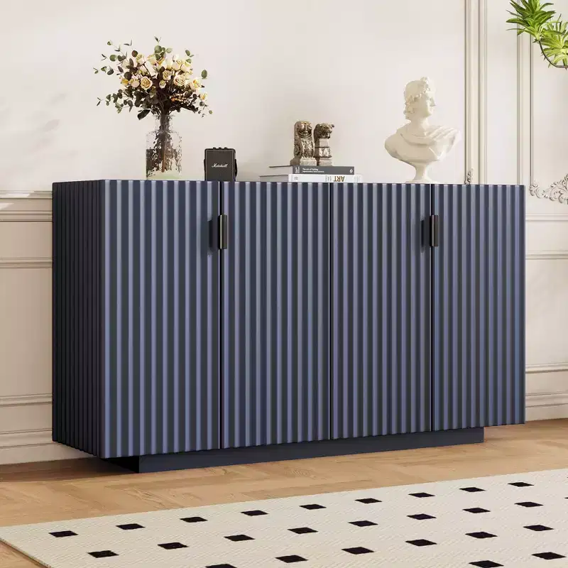 Buffet Cabinet with Storage, Sideboard Cabinet with Ample Storage Space, 4 Fluted Doors Credenza Storage Cabinet with Adjustable Shelves