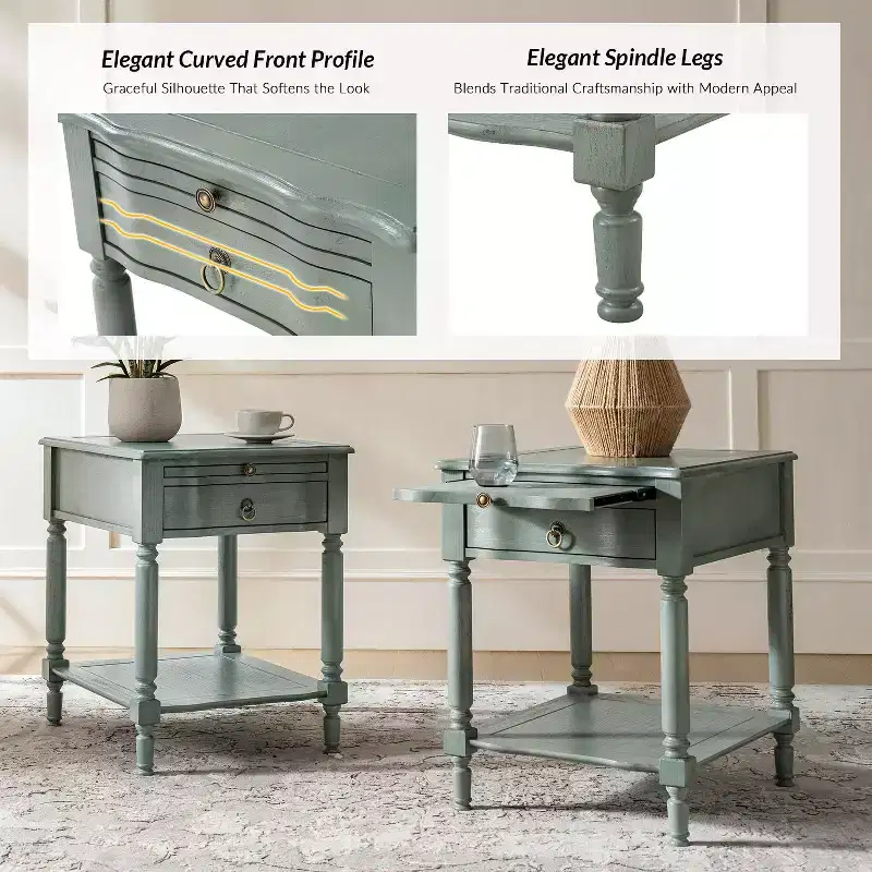 Alex 26 Tall 1 Drawer End Table Set of 2 with Built-in Charging Station|HULALA HOME